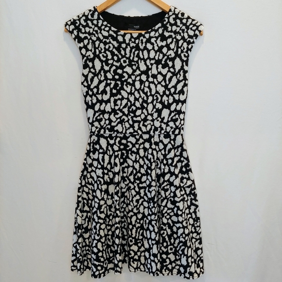 Aqua Black White Leopard Print Spotted Mini Dress - Picture 1 of 7